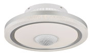LED-Deckenventilator in seitlicher Perspektive mit modernem Design und integriertem Lautsprecher.
