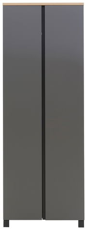 Moderner grauer Dielenschrank mit Holzoberfläche, Frontalansicht