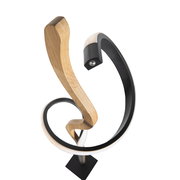 Moderne LED-Stehleuchte mit geschwungenem Holz- und Metall-Design, Ansicht von oben