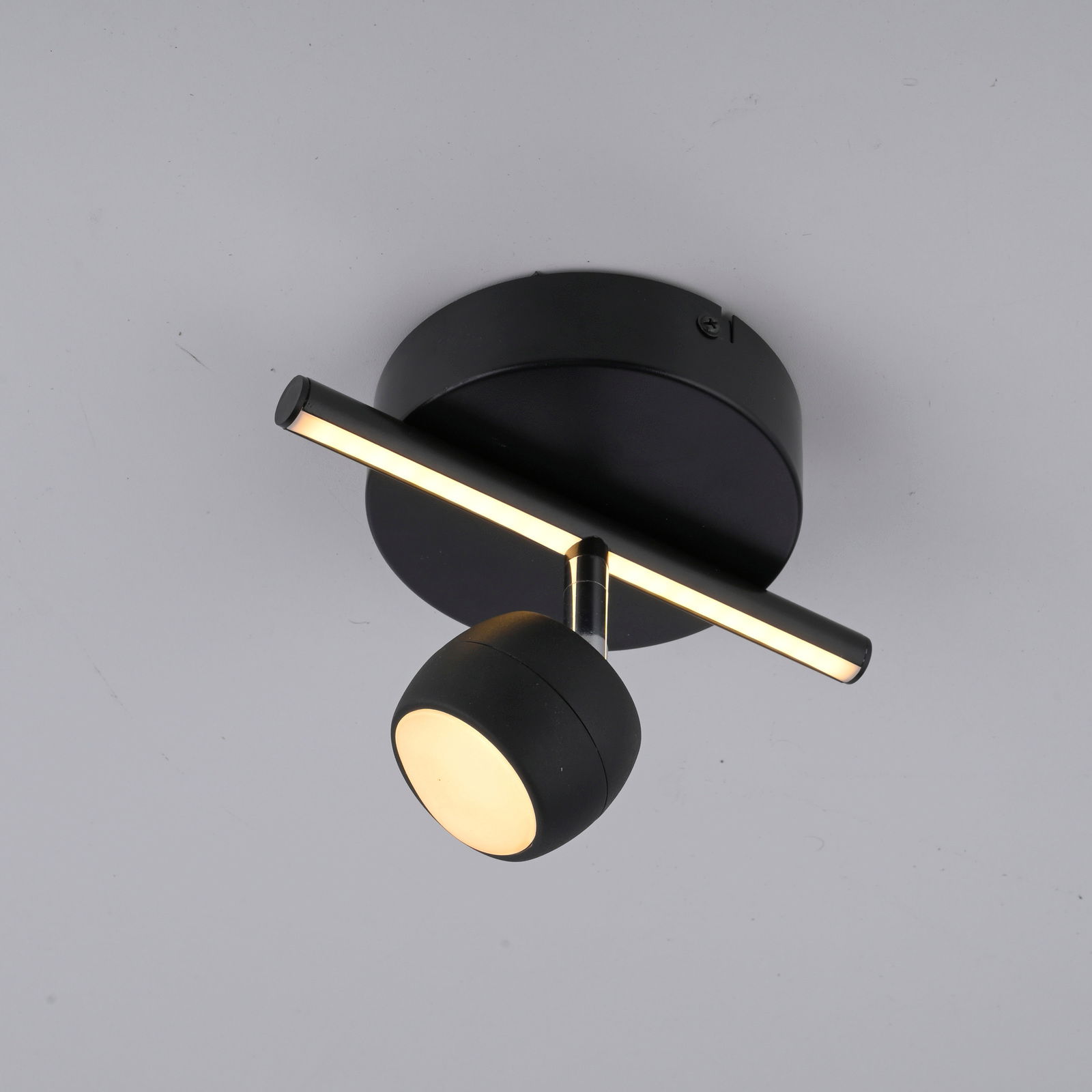 Just Light Plafondlamp JARIK Moderne schwarze Deckenleuchte mit zylindrischem Lampenkopf, seitliche Perspektive