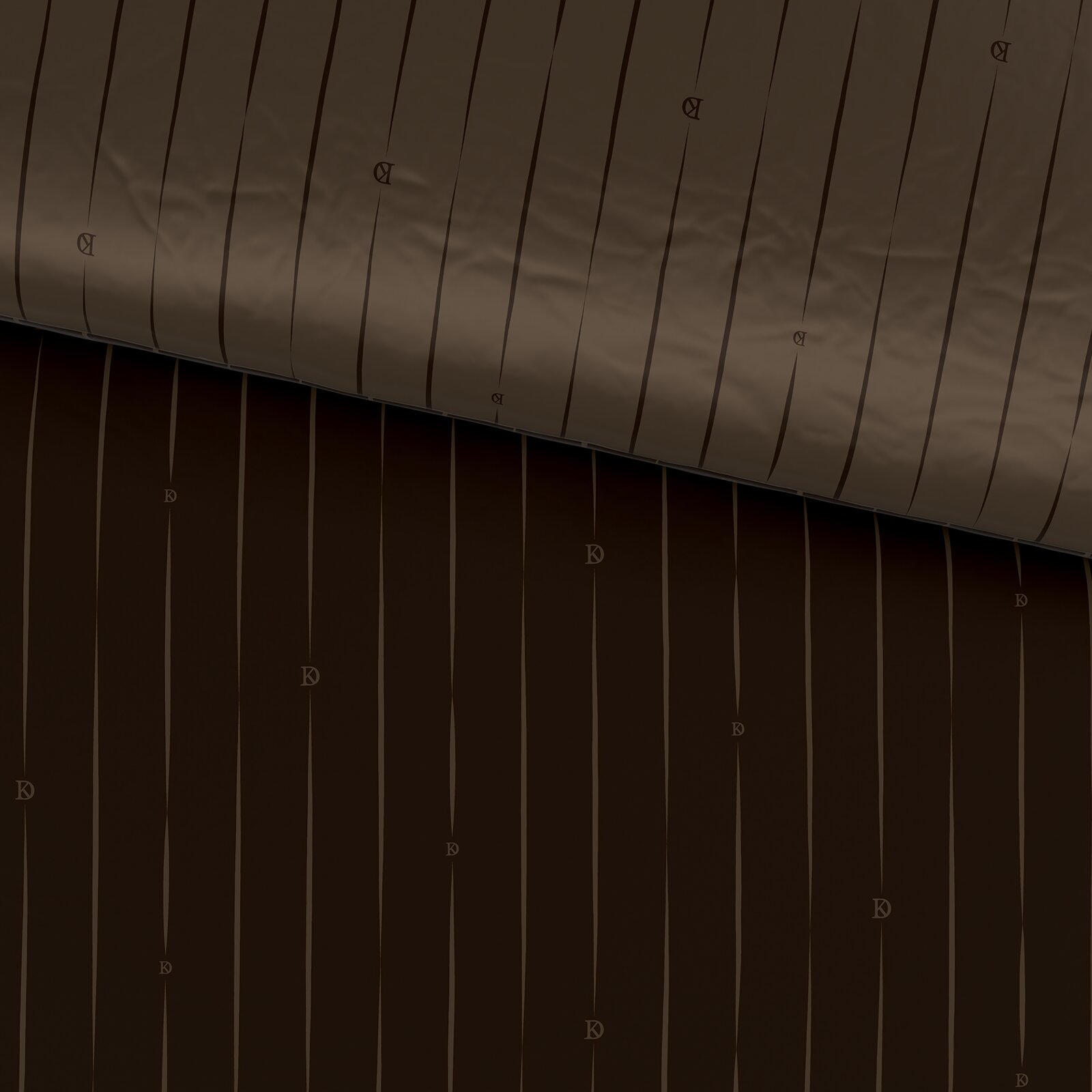 Nahaufnahme einer Wendebettwäsche mit braunen und schwarzen Streifen, von oben betrachtet.