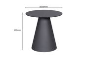 Moderner Beistelltisch mit konischer Basis und runder Tischplatte, seitliche Perspektive