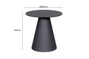 Moderner Beistelltisch mit konischer Basis und runder Tischplatte, seitliche Perspektive