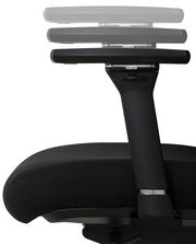 Seitenansicht eines verstellbaren Armlehnen-Sets für Bürostühle, schwarz, mit mehreren Höhenstufen.