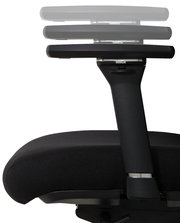 Seitenansicht eines verstellbaren Armlehnen-Sets für Bürostühle, schwarz, mit mehreren Höhenstufen.