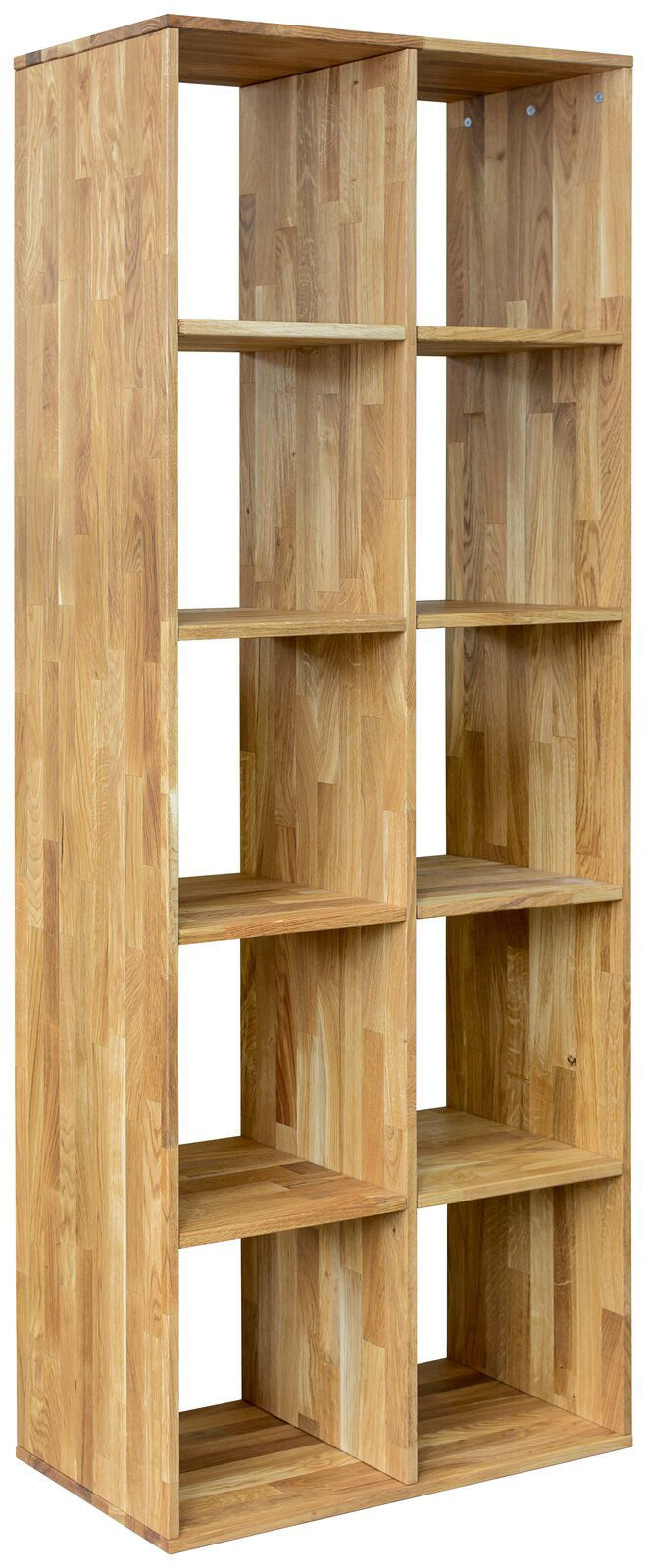 Livetastic Regal CUBE Holzregal 2x5 mit natürlicher Holzmaserung, seitliche Perspektive