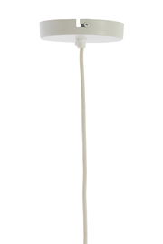 Hängeleuchte von unten mit weißem Baldachin und Textilkabel