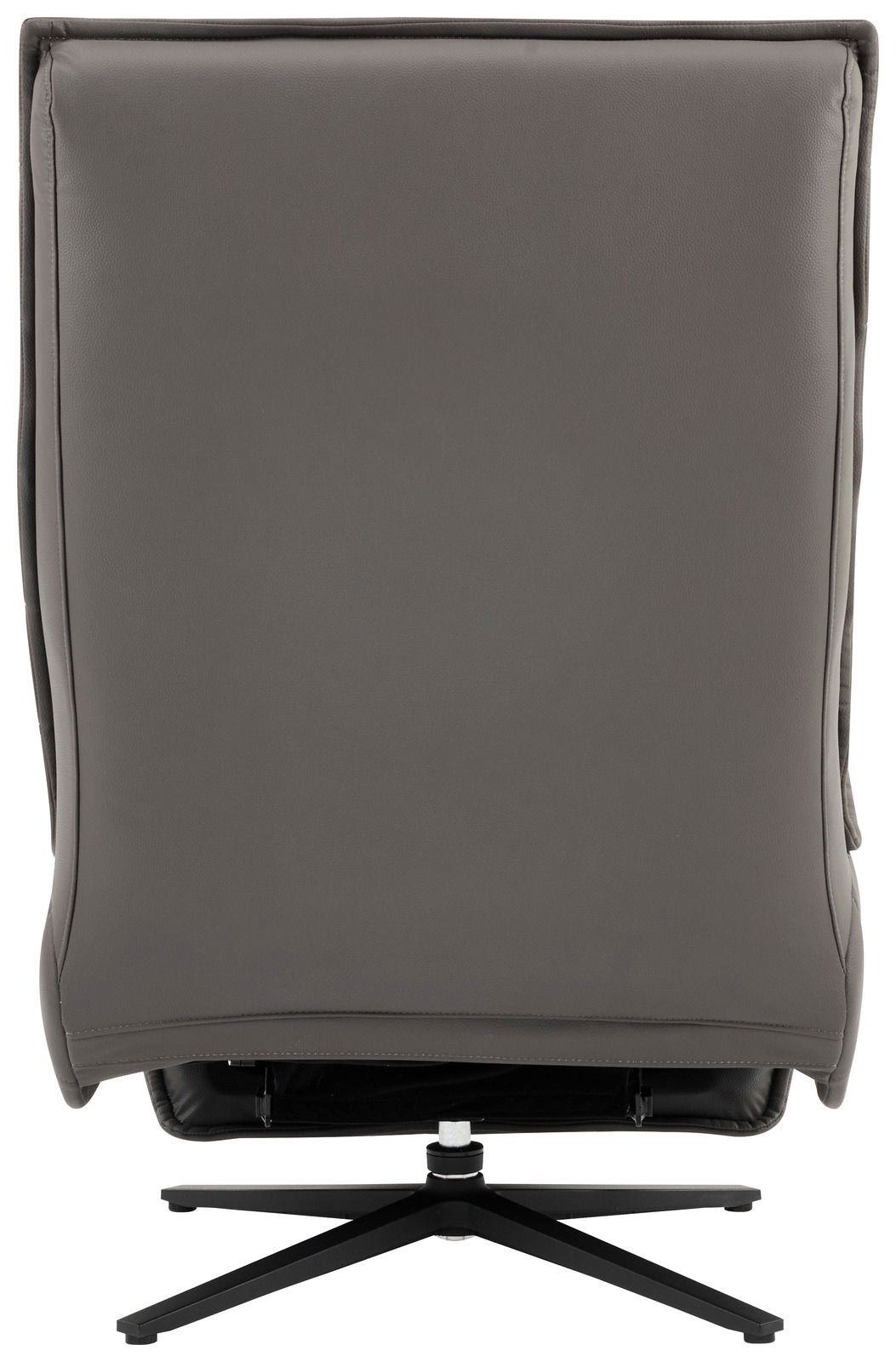 Rückansicht einer grauen Relaxliege mit schwarzem Drehfuß.