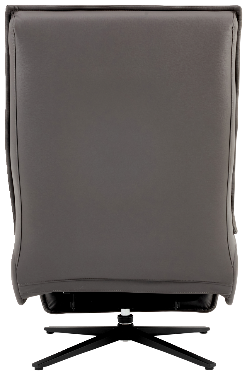 Rückansicht einer grauen Relaxliege mit schwarzem Drehfuß.