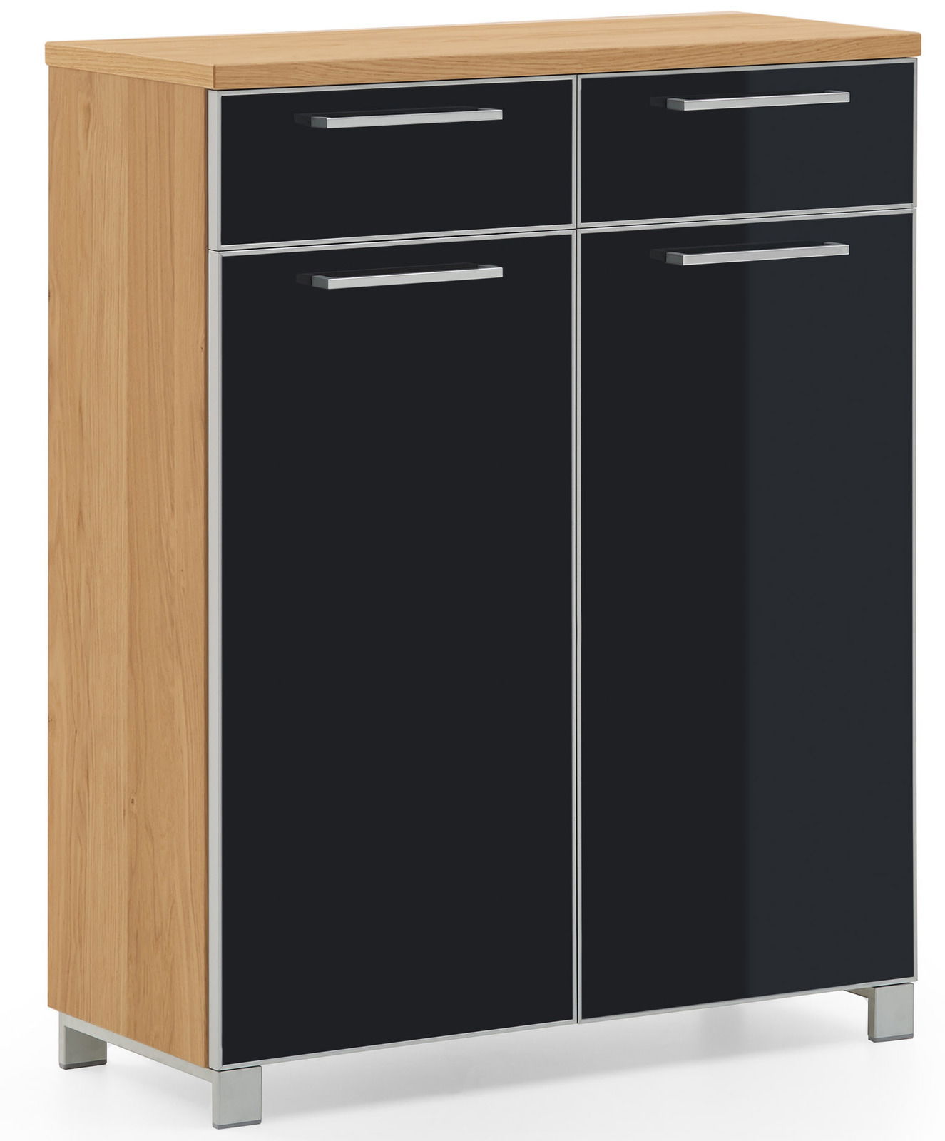 VOSS Schuhschrank SANTINA Moderner Schuhschrank mit Holzoptik und schwarzen Hochglanzfronten, seitliche Perspektive