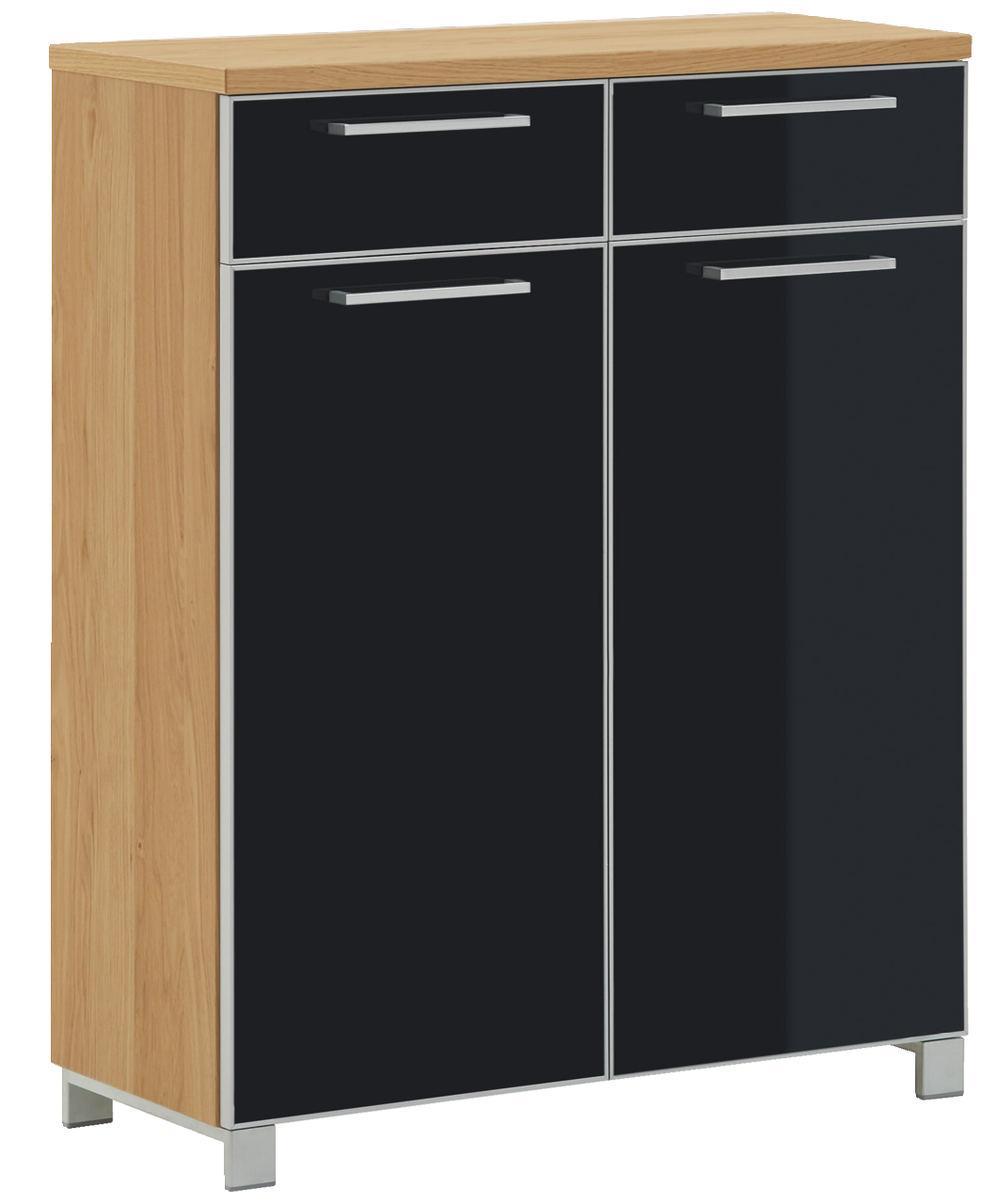 VOSS Schuhschrank SANTINA Moderner Schuhschrank mit Holzoptik und schwarzen Hochglanzfronten, seitliche Perspektive