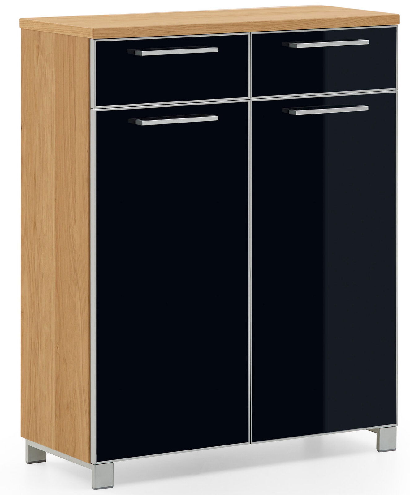 VOSS Schuhschrank SANTINA Moderner Schuhschrank mit Holzoptik und schwarzen Hochglanzfronten, seitliche Perspektive