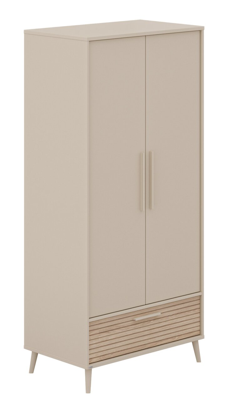 Paidi Kleiderschrank EEFJE Beiger Kleiderschrank mit zwei Türen und einer Schublade, schräg von vorne betrachtet