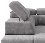 Graues Ecksofa TAIFUN mit verstellbarer Kopfstütze, Perspektive von der Seite