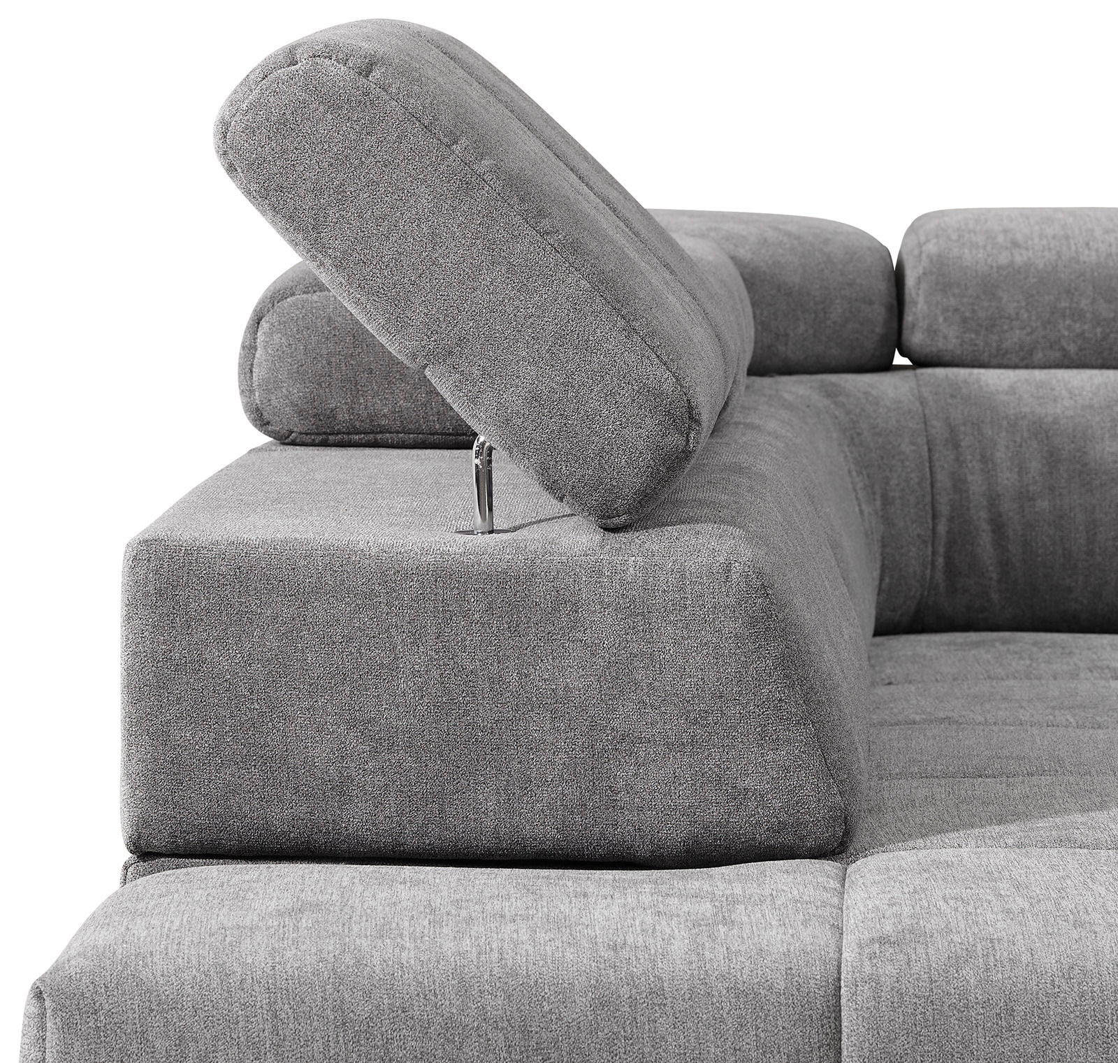 Graues Ecksofa TAIFUN mit verstellbarer Kopfstütze, Perspektive von der Seite