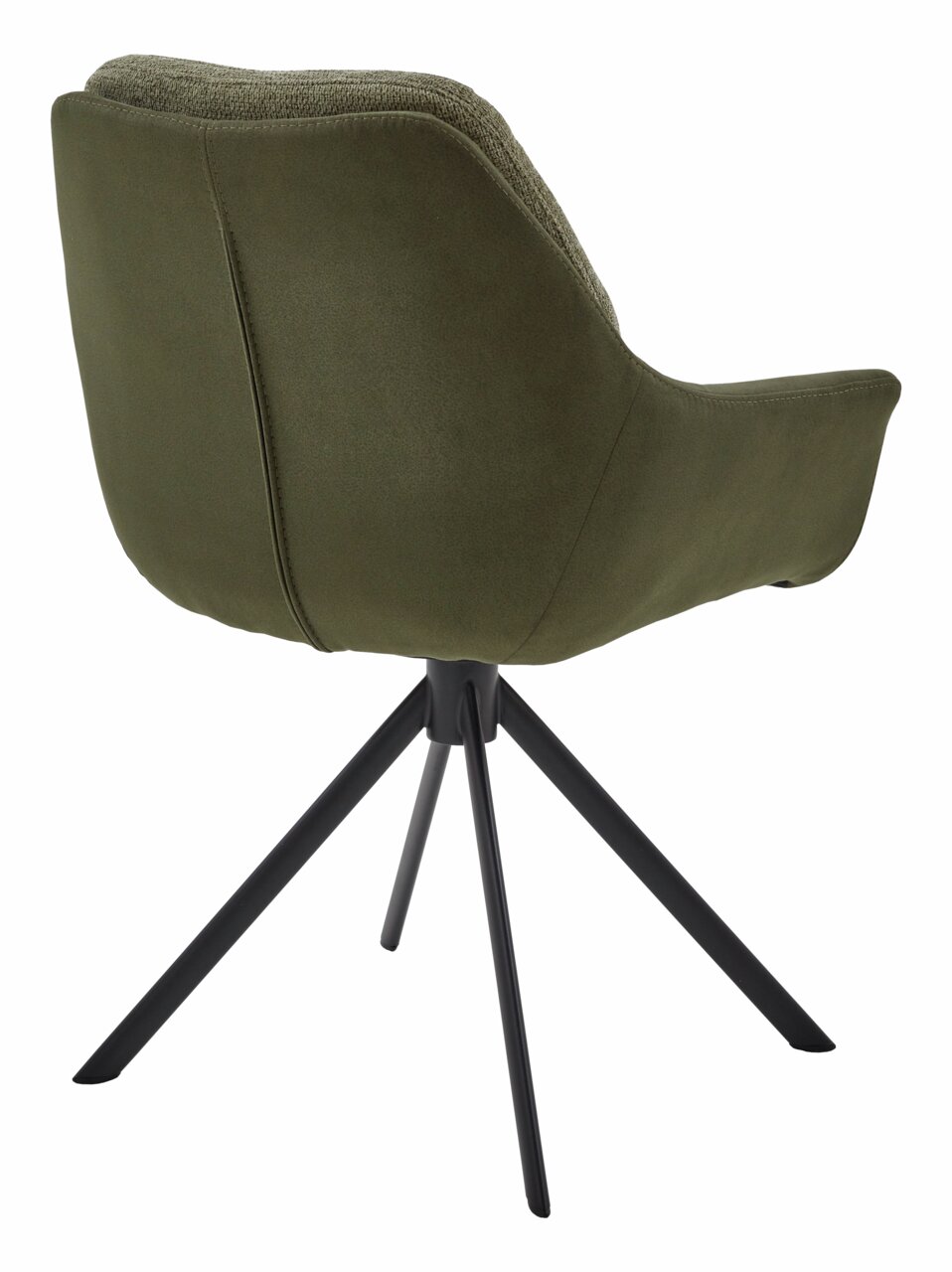 Rückansicht eines grünen Armlehnstuhls Valnatura MANADO mit schwarzem Metallgestell und vier Beinen.