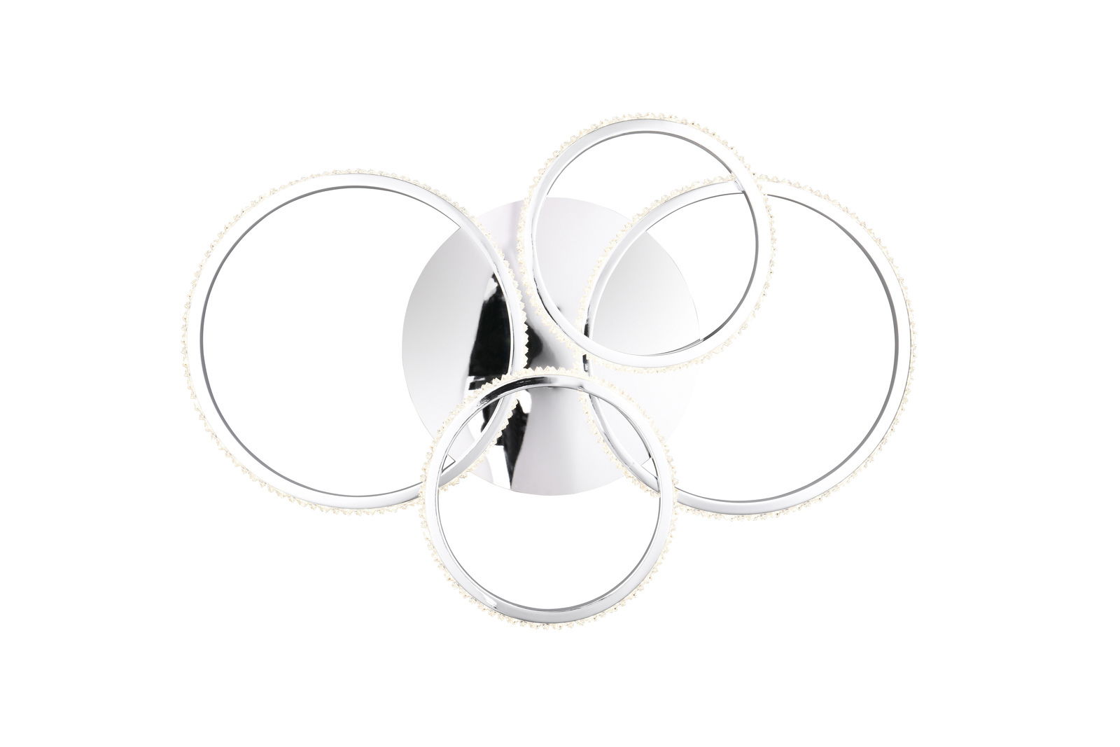 Moderne Deckenleuchte CIRES mit vier ineinander verschlungenen Ringen, Ansicht von unten.