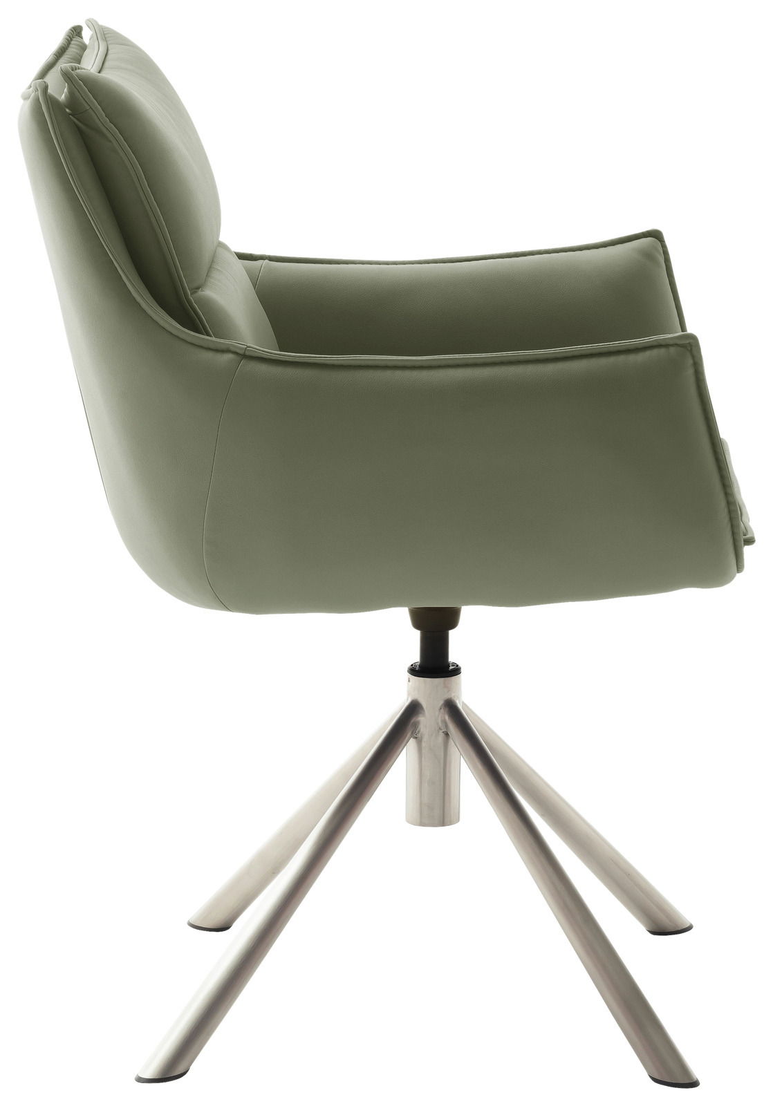 Moderner grüner Sessel mit Metallbeinen, Seitenansicht