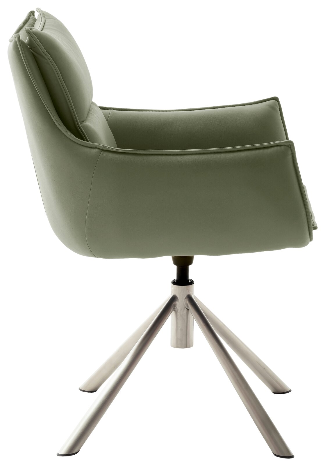 Moderner grüner Sessel mit Metallbeinen, Seitenansicht