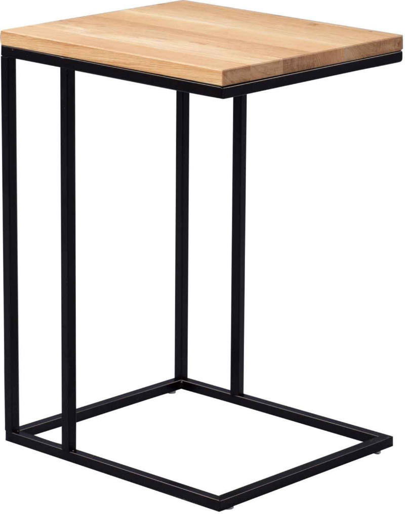 Cantus Beistelltisch FINN Moderner Beistelltisch mit Holzplatte und schwarzem Metallgestell, seitliche Perspektive
