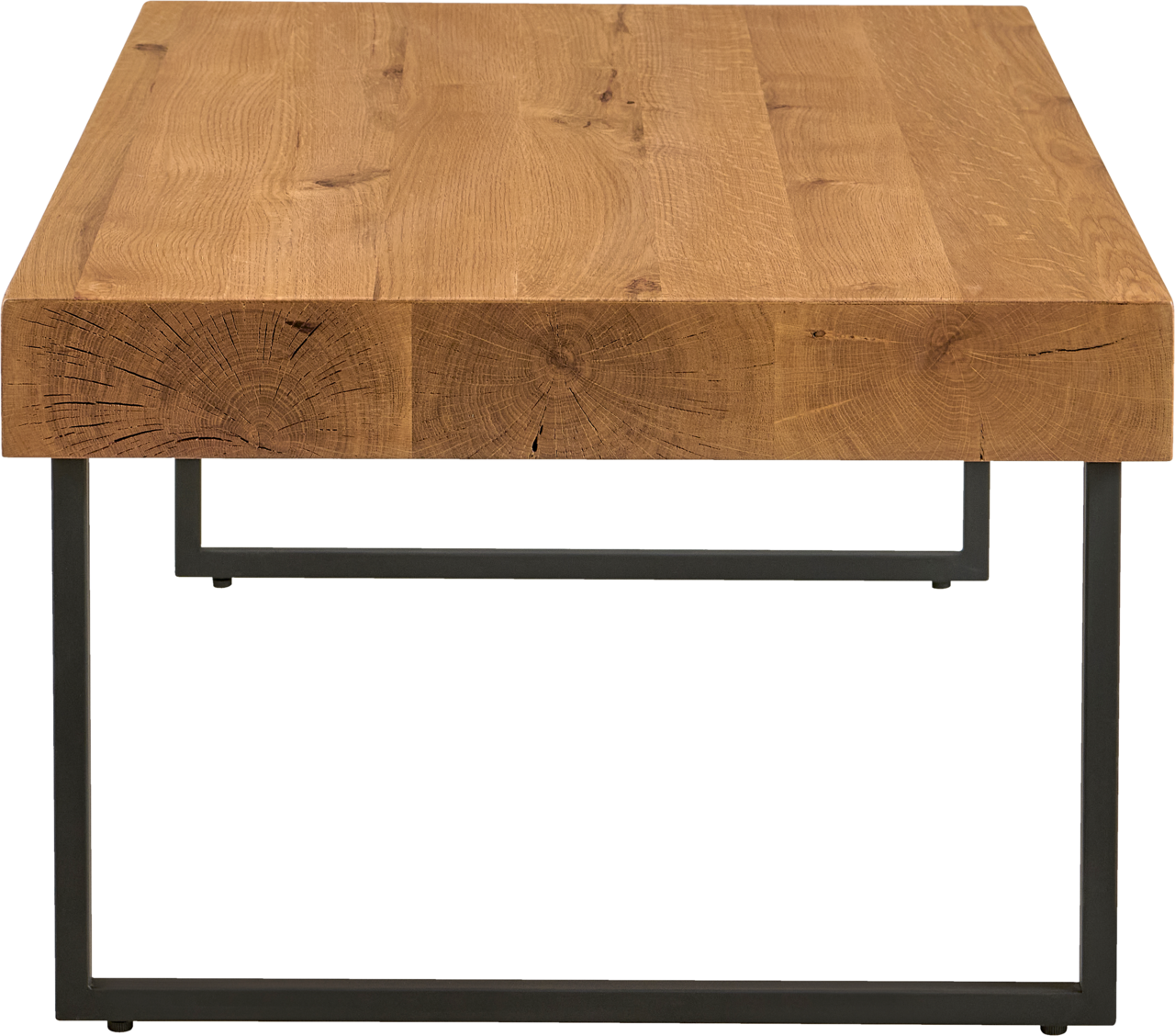 Moderner Couchtisch aus Holz mit Metallgestell, Frontalansicht