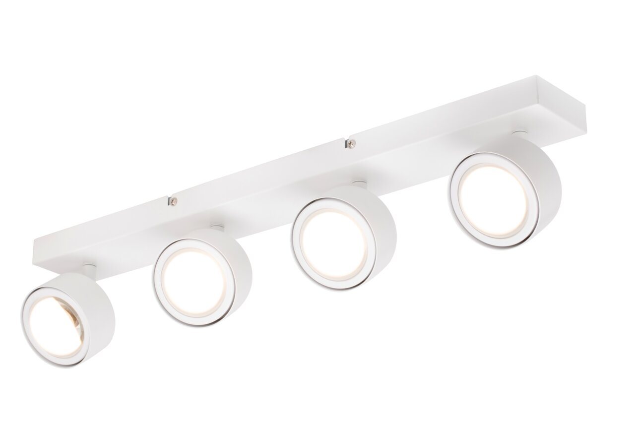 Moderner LED-Strahler mit vier verstellbaren Leuchten, seitliche Perspektive