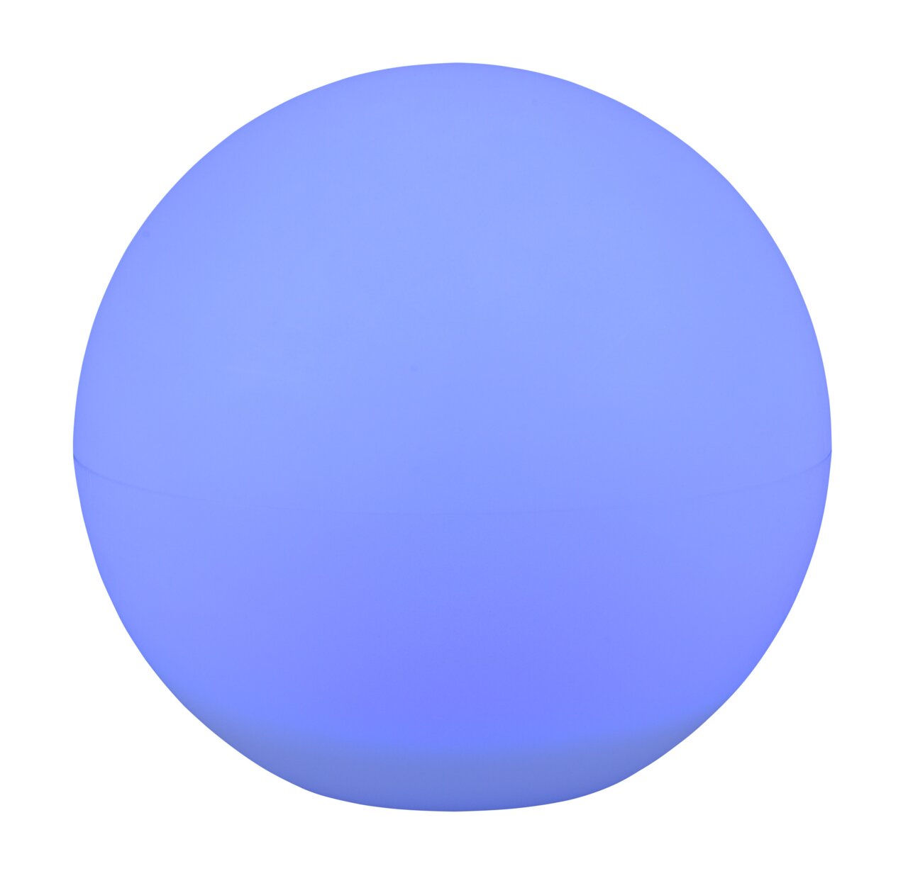 Kugelförmige Solar-Außenleuchte MELO in blauer Beleuchtung, seitliche Perspektive