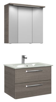 Moderner Badblock mit Spiegelschrank und Waschbecken, Frontansicht