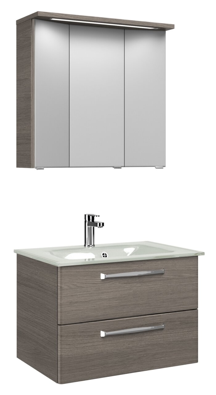 Pelipal Badblock 77cm TRENTINO Moderner Badblock mit Spiegelschrank und Waschbecken, Frontansicht