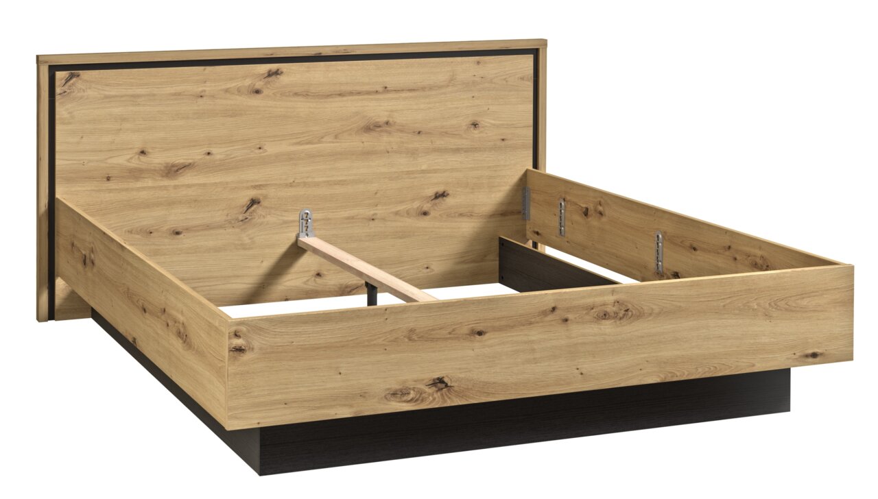 Z2 Doppelbett TRONDHEIM Holzbettgestell in Eichenoptik, perspektivische Ansicht von vorne links