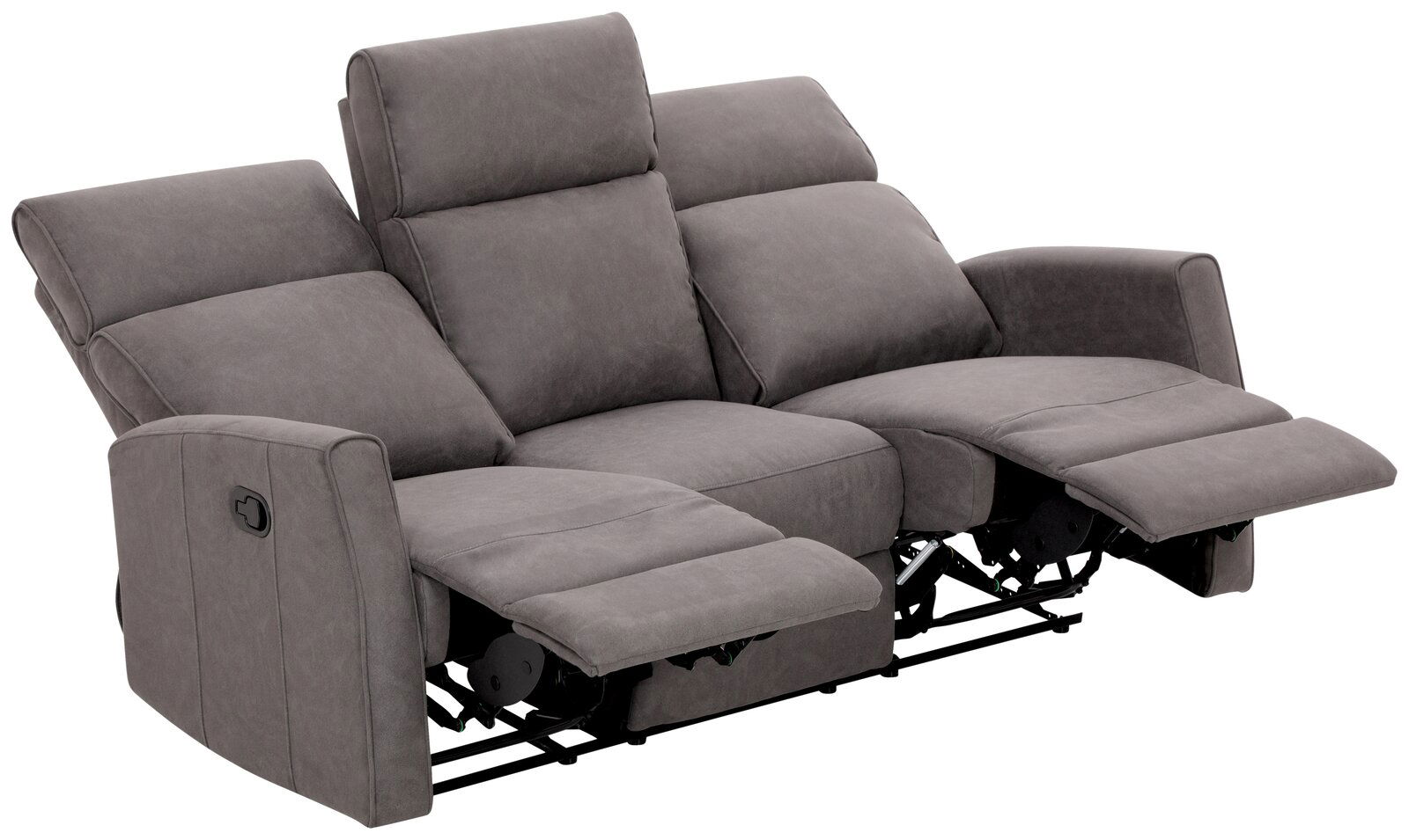 XORA Sofa 3er LIAN Graues 3-Sitzer-Sofa mit verstellbaren Rückenlehnen und Fußstützen, seitliche Perspektive
