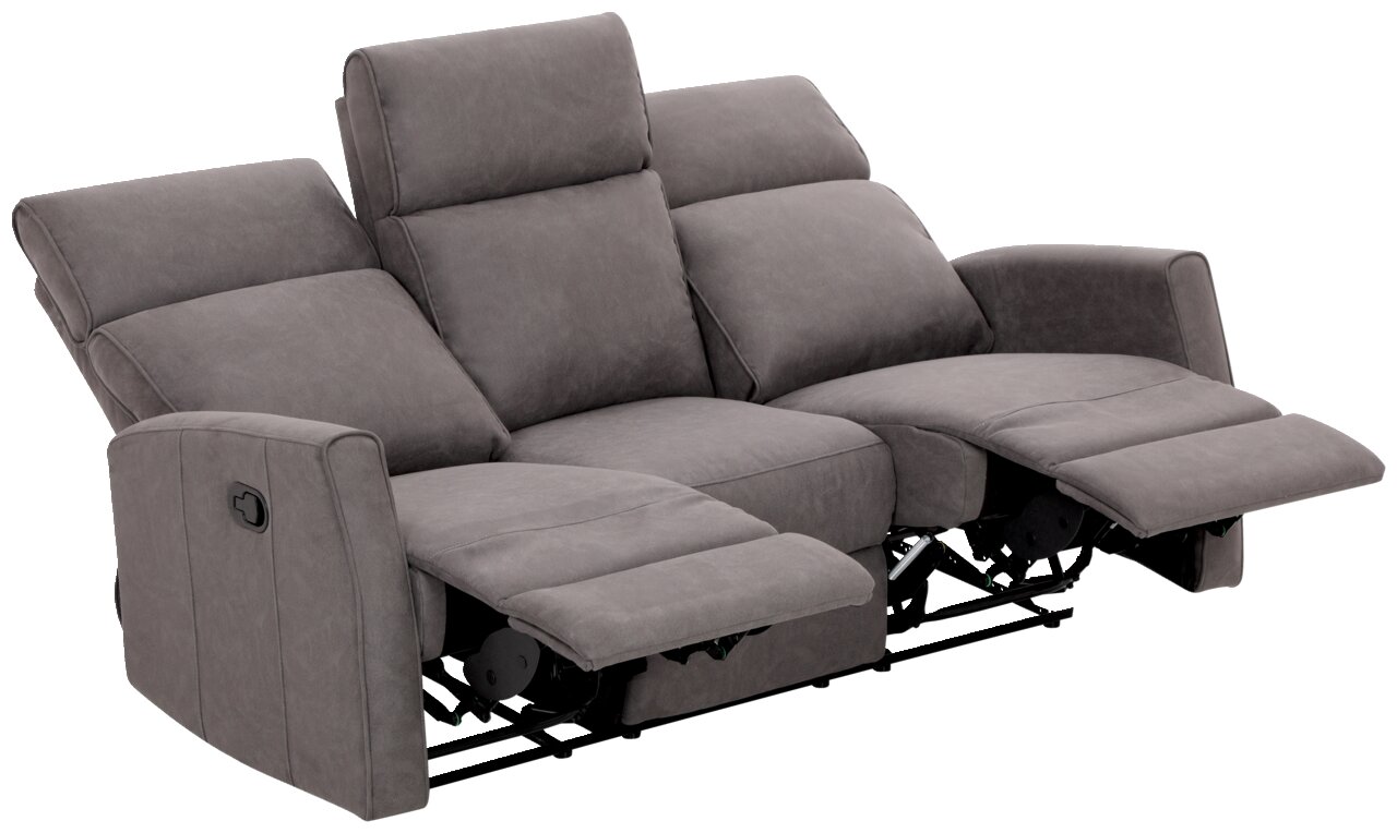 XORA Sofa 3er LIAN Graues 3-Sitzer-Sofa mit verstellbaren Rückenlehnen und Fußstützen, seitliche Perspektive