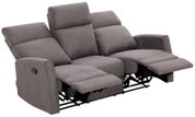 Graues 3-Sitzer-Sofa mit verstellbaren Rückenlehnen und Fußstützen, seitliche Perspektive