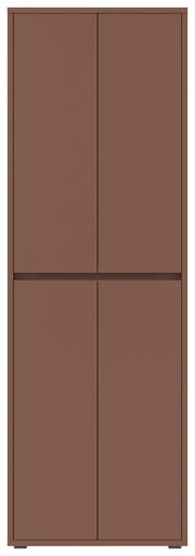 Vorderansicht eines braunen XXL-Schuh- und Mehrzweckschranks mit vier Türen.