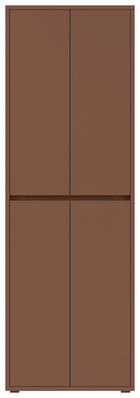 Vorderansicht eines braunen XXL-Schuh- und Mehrzweckschranks mit vier Türen.
