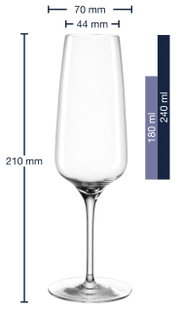 Sektglas 240ml CESTI, Seitenansicht, Höhe 210 mm, Durchmesser oben 70 mm, Fassungsvermögen 240 ml