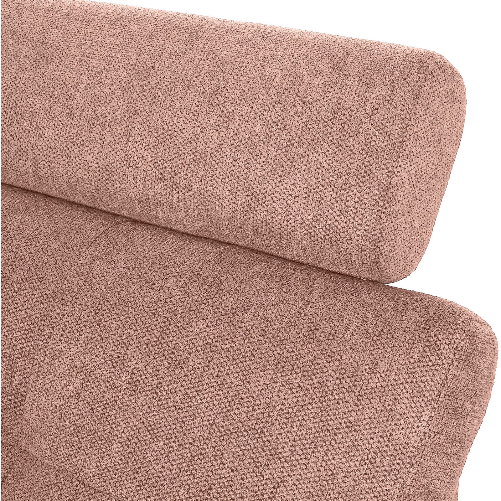 Hom´in Zithoek MAURIS Nahaufnahme einer strukturierten, rosafarbenen Polsterung eines Sofas aus seitlicher Perspektive.