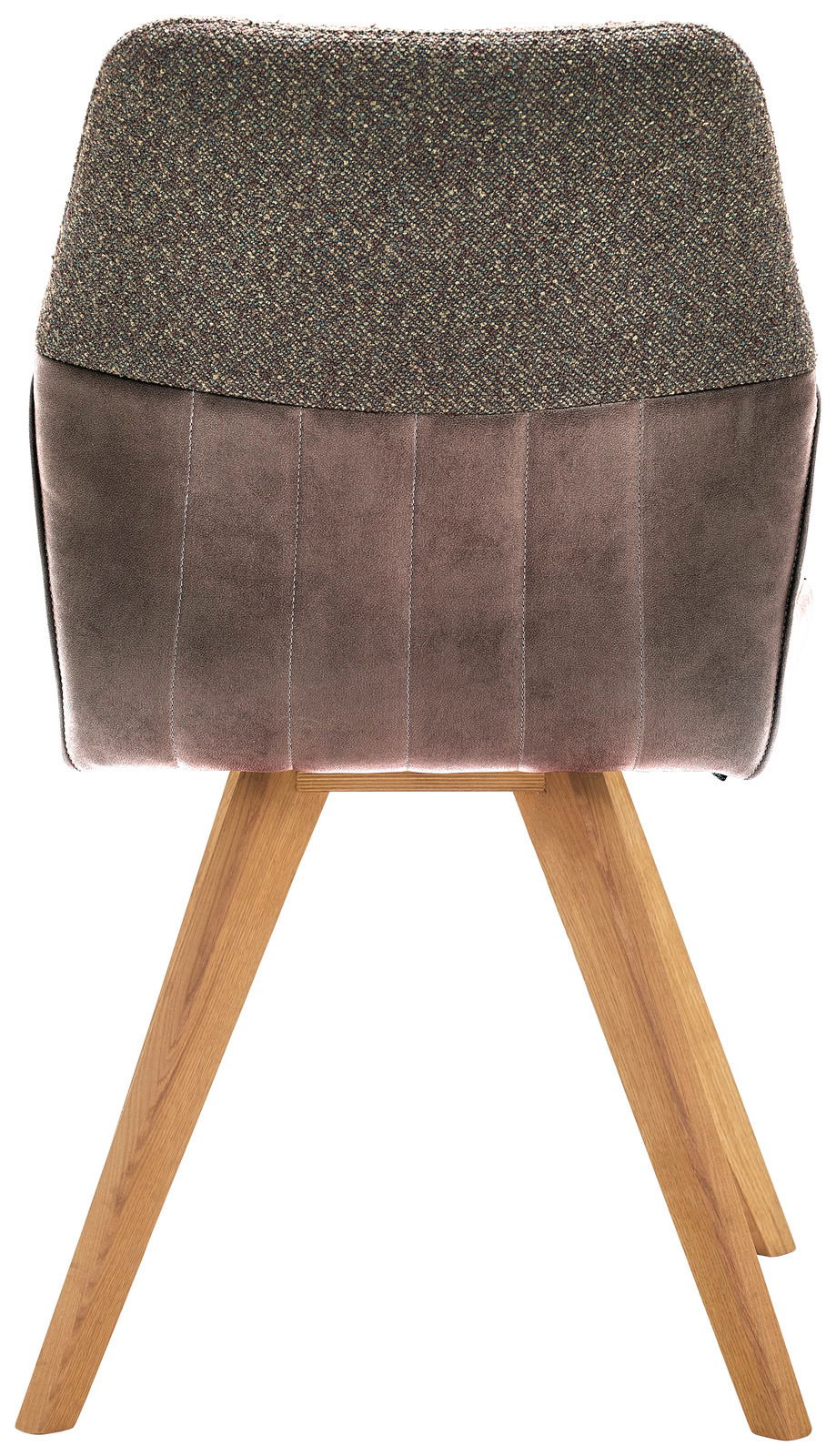 Rückansicht eines modernen Stuhls mit gepolsterter Rückenlehne und Holzbeinen