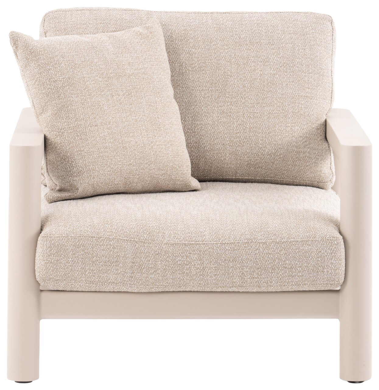 Beige loungestoel met kussens, vooraanzicht
