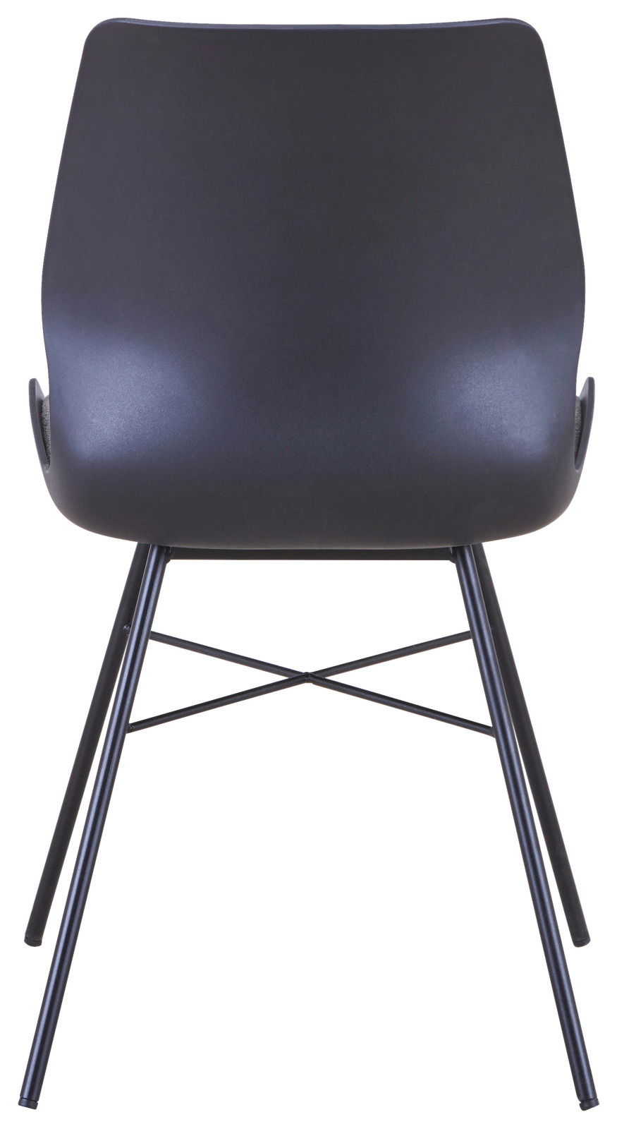 Moderner schwarzer Stuhl mit Metallbeinen, Ansicht von hinten