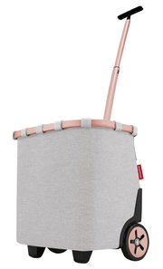 Seitenansicht eines Carrycruiser mit grauem Stoff, rosa Rahmen und Teleskopgriff.