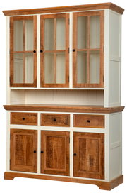 Vitrinenschrank aus Holz mit Glastüren und Schubladen, Frontalansicht