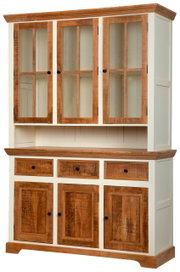 Vitrinenschrank aus Holz mit Glastüren und Schubladen, Frontalansicht