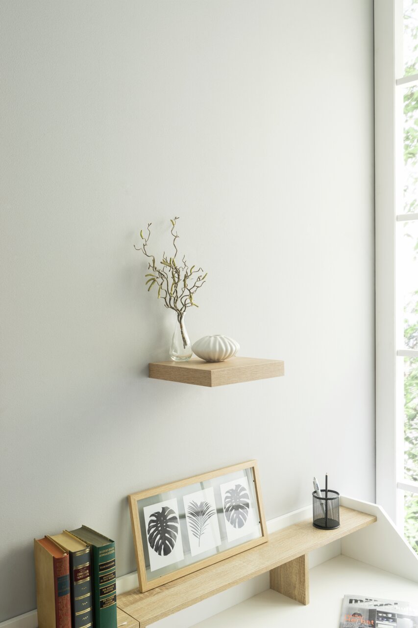 Z2 Wandboard SHELVY Wandboard aus Holz mit Dekoration, seitliche Perspektive