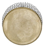 Runde goldene Tischplatte mit dekorativem Rand aus schwarzem Draht, Ansicht von oben