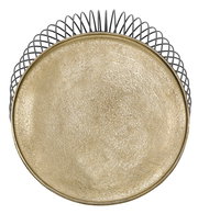 Runde goldene Tischplatte mit dekorativem Rand aus schwarzem Draht, Ansicht von oben