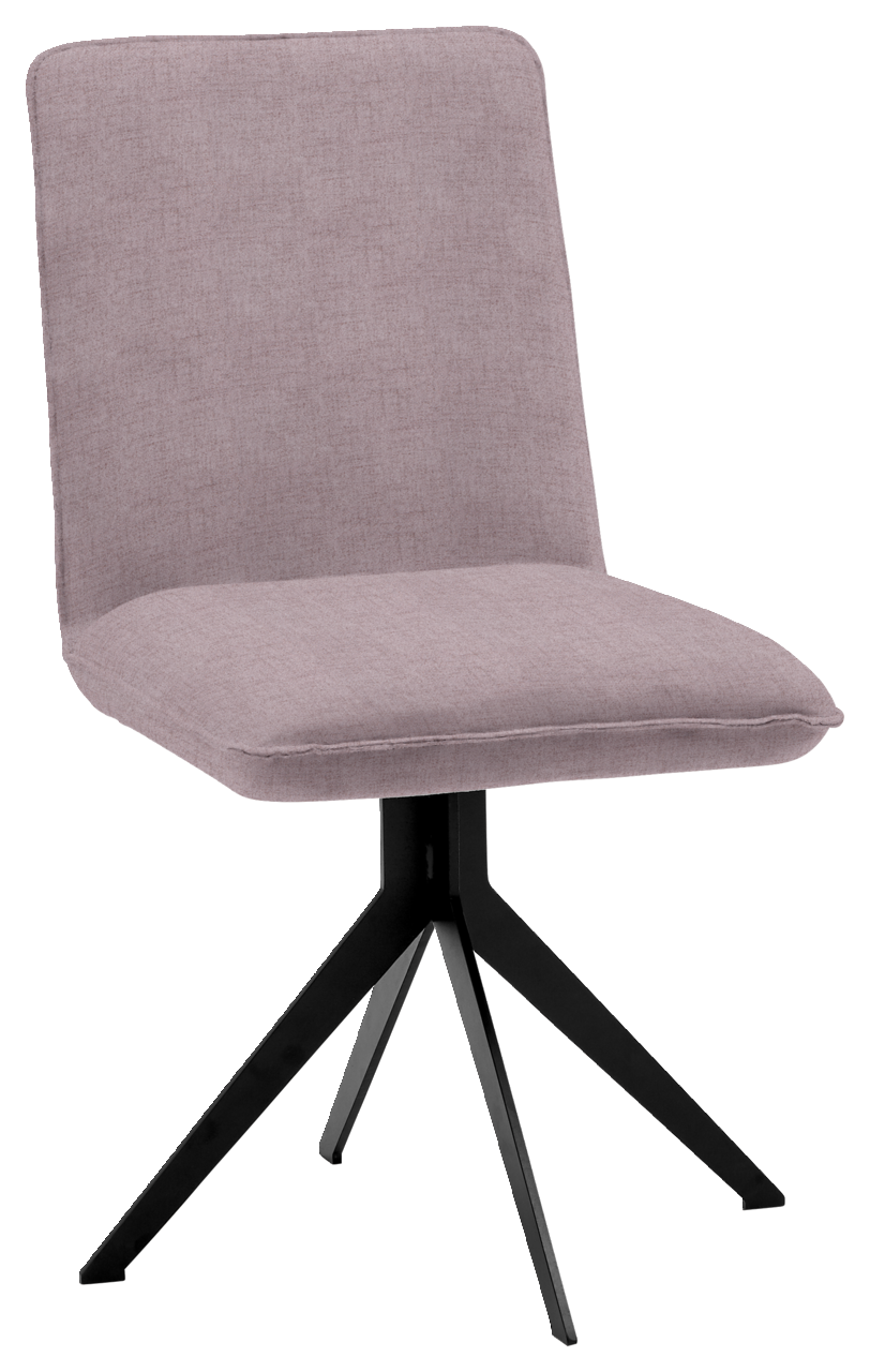 Voleo Stuhl MALIBU Moderner Stuhl mit lila Stoffbezug und schwarzem Metallgestell, seitliche Perspektive