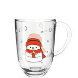 Glasbecher mit Schneemann-Motiv, frontal abgebildet