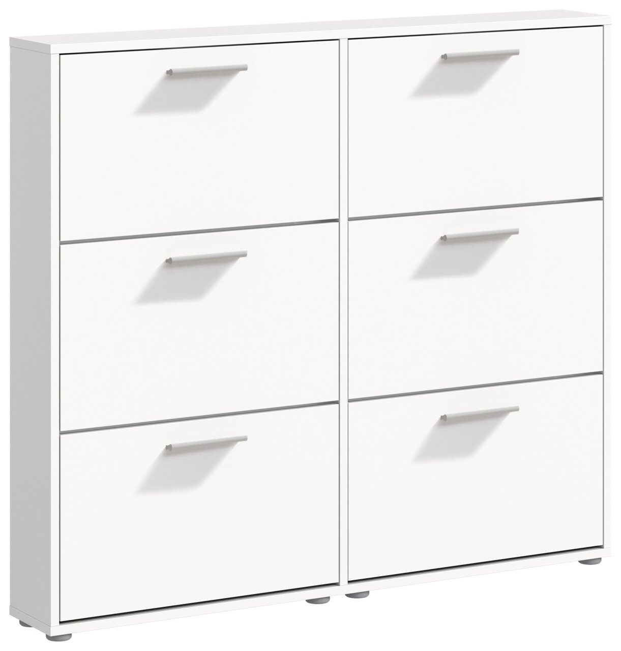 Weißer Schuhkipper mit sechs Klappen, frontale Perspektive