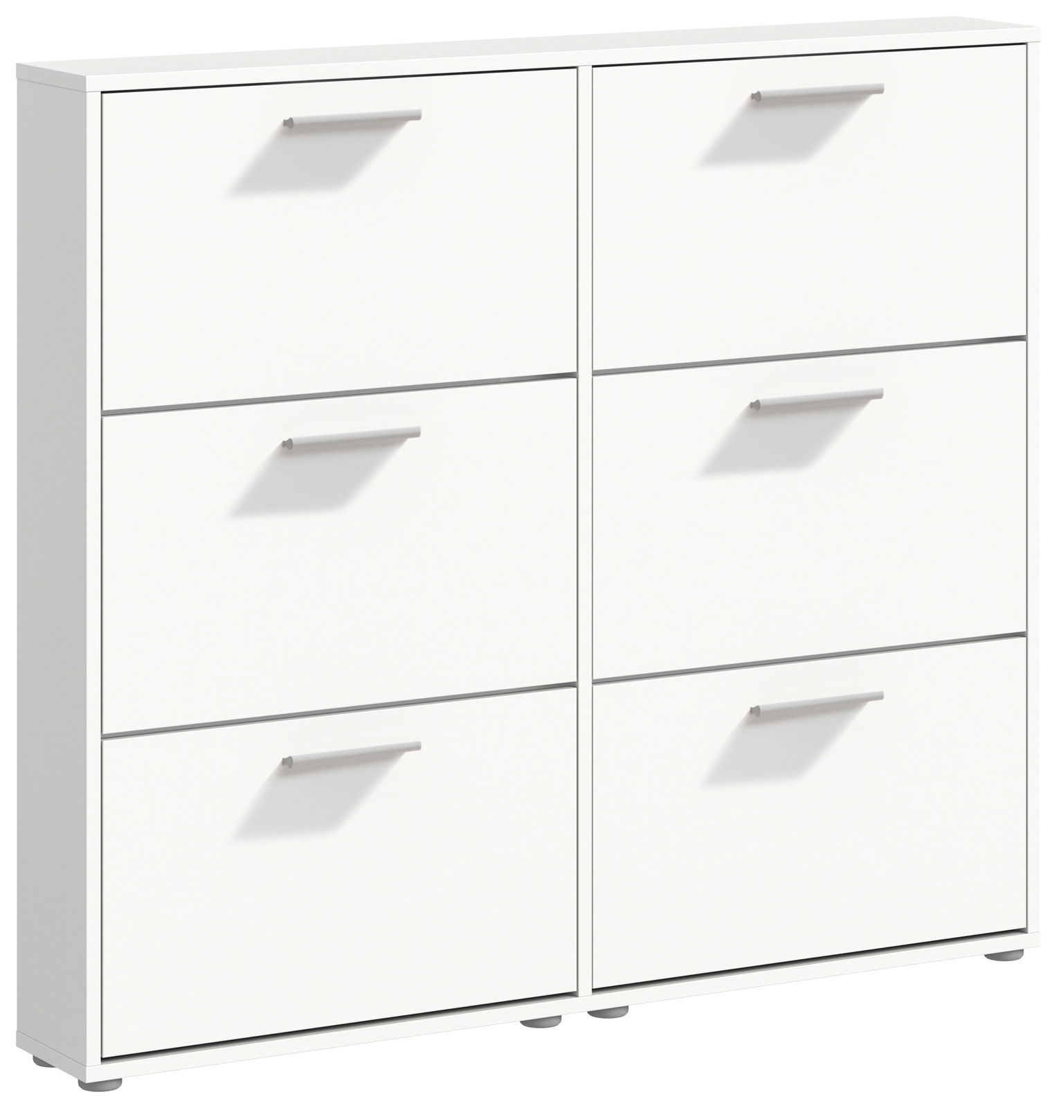 Weißer Schuhkipper mit sechs Klappen, frontale Perspektive